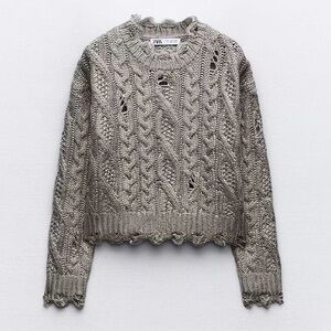 Zara Gray Cable Knit Metallic Sweater